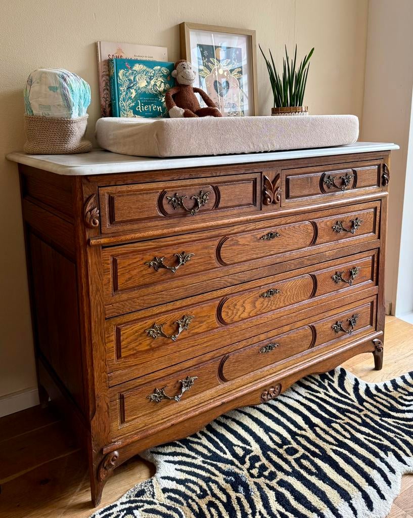 Antieke ladekast / commode marmer blad, Huis en Inrichting, Ophalen, Zo goed als nieuw, 3 of 4 laden, Minder dan 100 cm