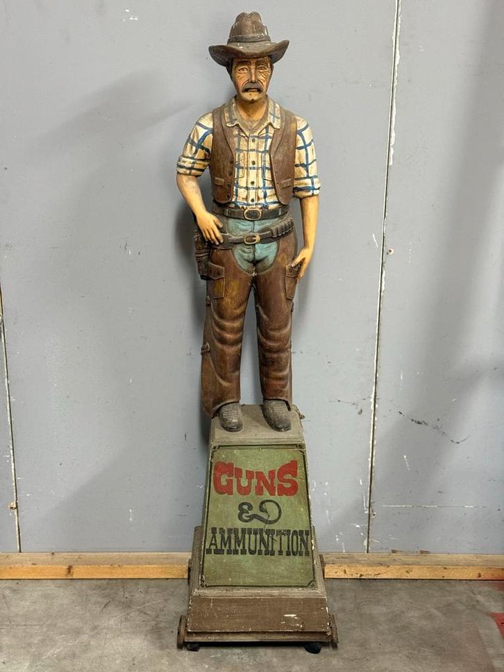 Vintage Amerikaanse Western Cowboy Houten Beeld 150cm, Verzamelen, Beelden en Beeldjes, Gebruikt, Mens, Ophalen of Verzenden