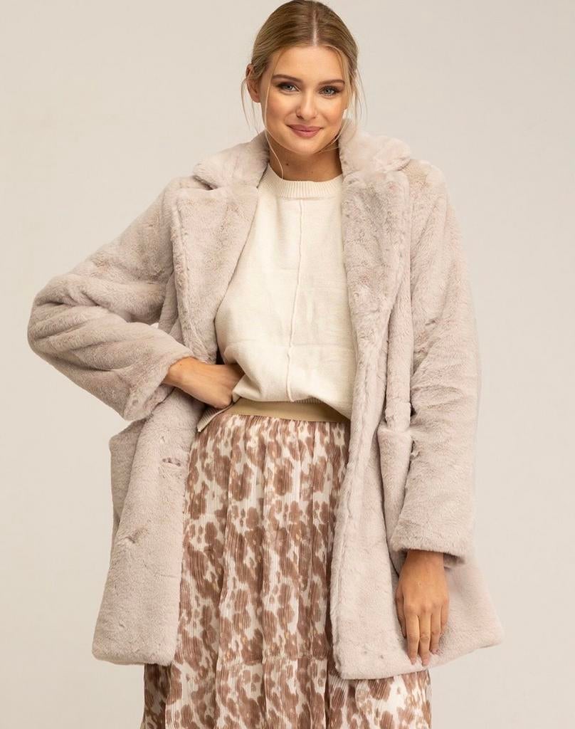 Beige Faux Fur Jas Gewatteerd, Kleding | Dames, Jassen | Winter, Ophalen of Verzenden, Zo goed als nieuw, Maat 38/40 (M), Beige