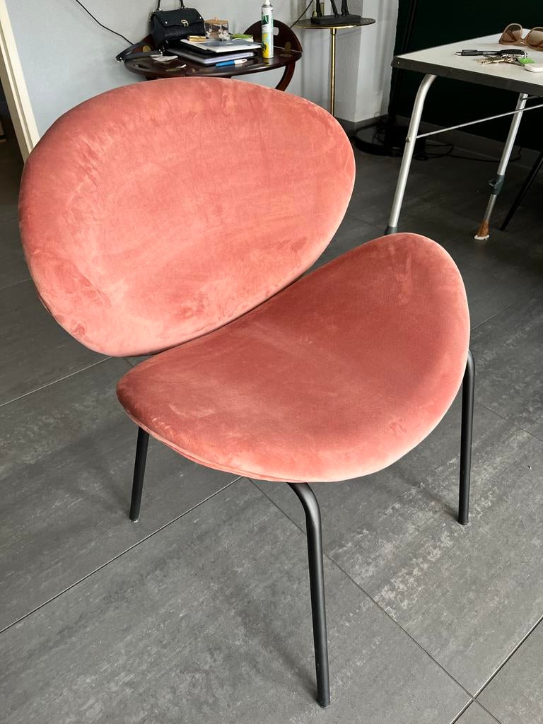 Roze fluwelen stoel - Modern design, Huis en Inrichting, Stoelen, Ophalen, Overige kleuren, Zo goed als nieuw, Eén