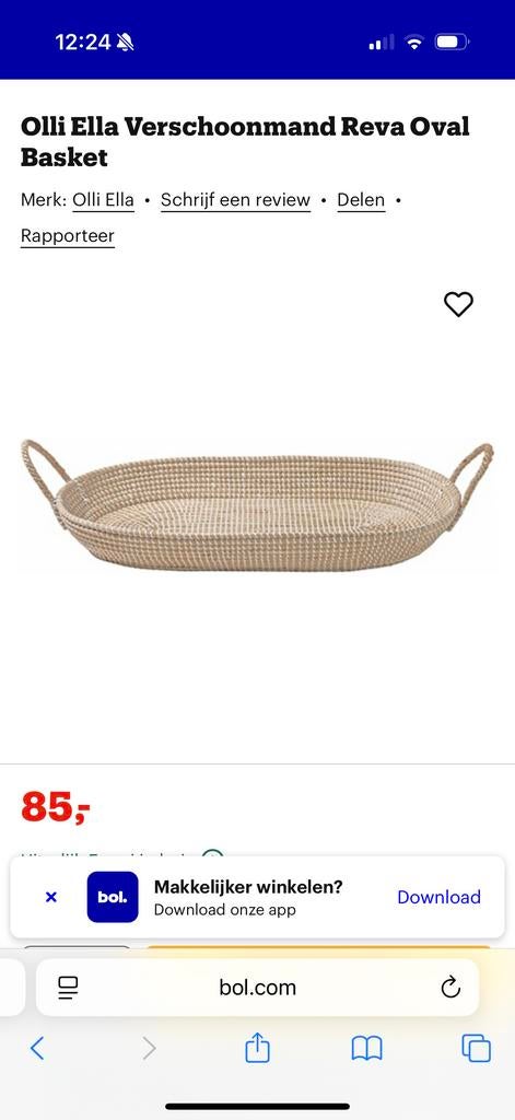 Olli Ella Verschoonmand Reva Oval Basket met matje, Ophalen of Verzenden, Gebruikt, Aankleedkussen, Overige merken
