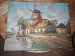 Oud Hollands Landschap Olieverf Schilderij Molens, Antiek en Kunst, Ophalen of Verzenden