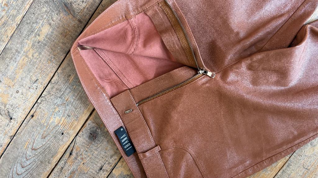 Broek bootleg flared stretch 100%leer, IBANA, bruin, met 36, Bruin, Ophalen of Verzenden, Zo goed als nieuw, Maat 36 (S)