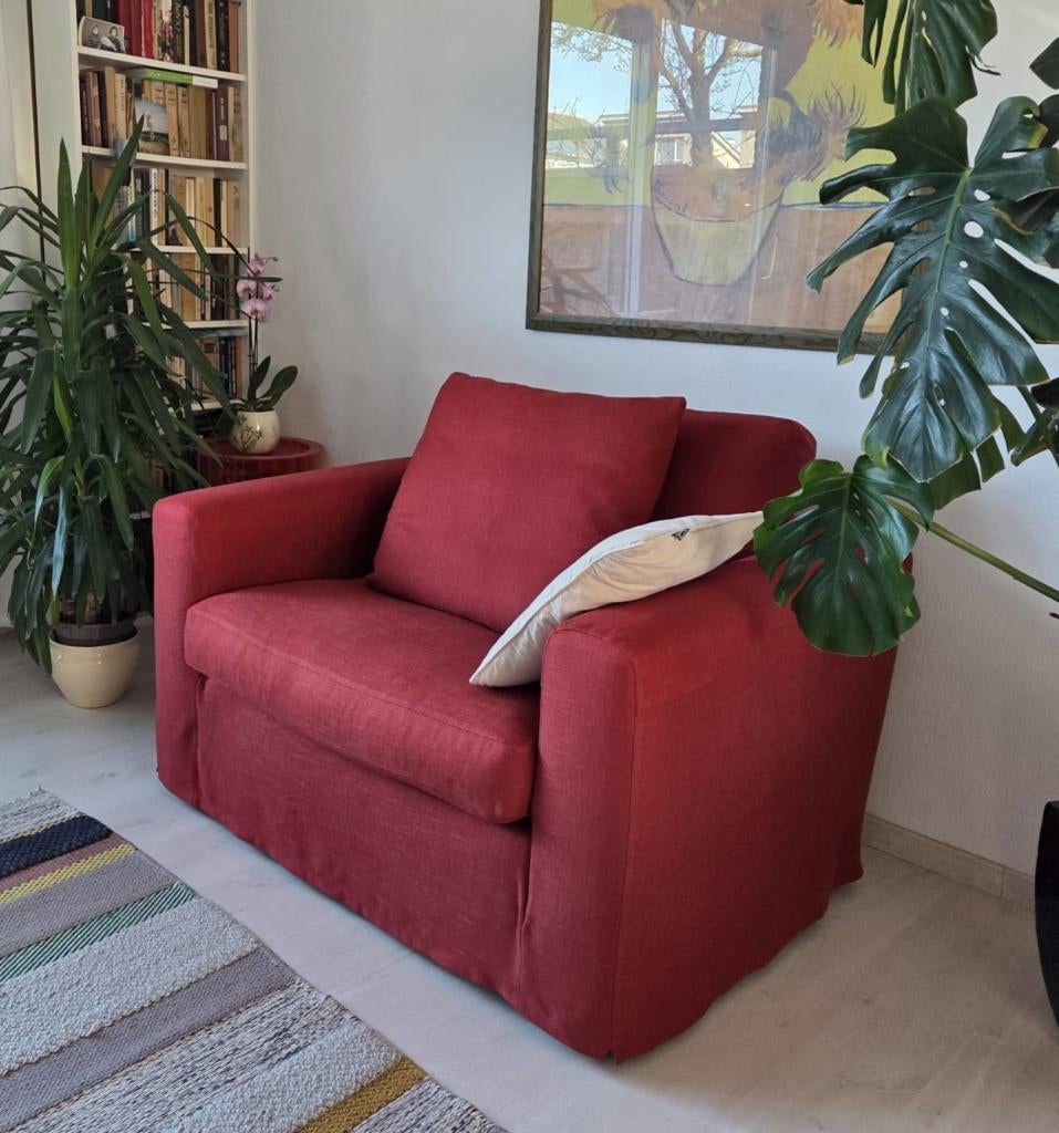 Prachtige donkerrode linnen Linteloo loveseat Easy Living, Huis en Inrichting, Fauteuils, 75 tot 100 cm, Ophalen of Verzenden