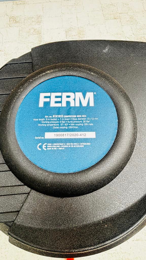 Ferm ATA1033 Compressor Slanghaspel - 9m, Doe-het-zelf en Verbouw, Compressors, 100 liter of meer, Ophalen of Verzenden, Gebruikt