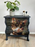 Gerestyled buikkastje met kitten afbeelding - as Zwart, Ophalen, Gebruikt, 50 tot 100 cm, Met lade(s)