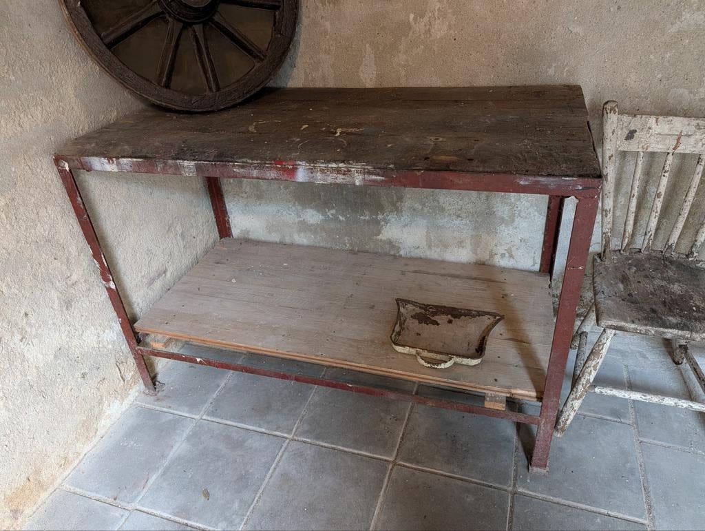 Oude werkbank 120x60x80cm met massief werkblad, Ophalen