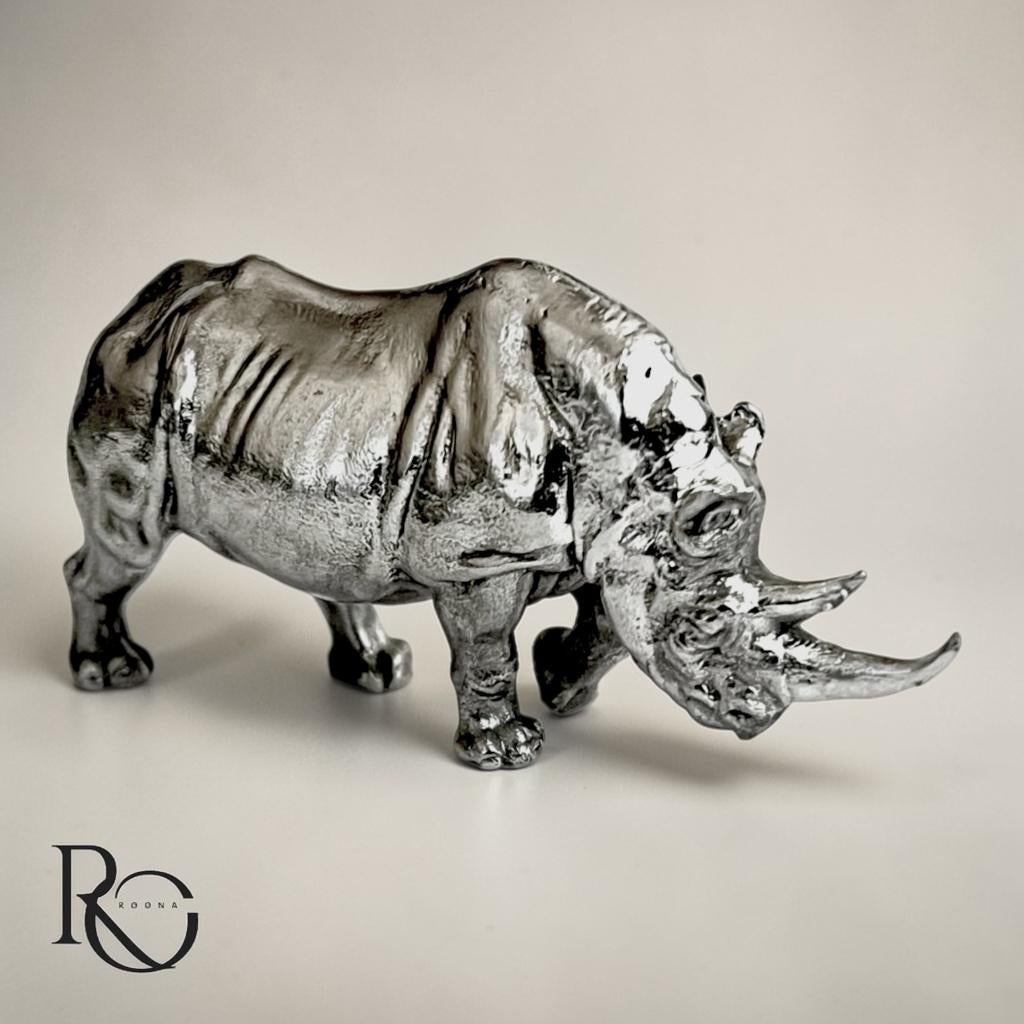 Handgegoten Zilveren Miniatuur – Neushoorn (925 Sterling), Ophalen of Verzenden, Zilver