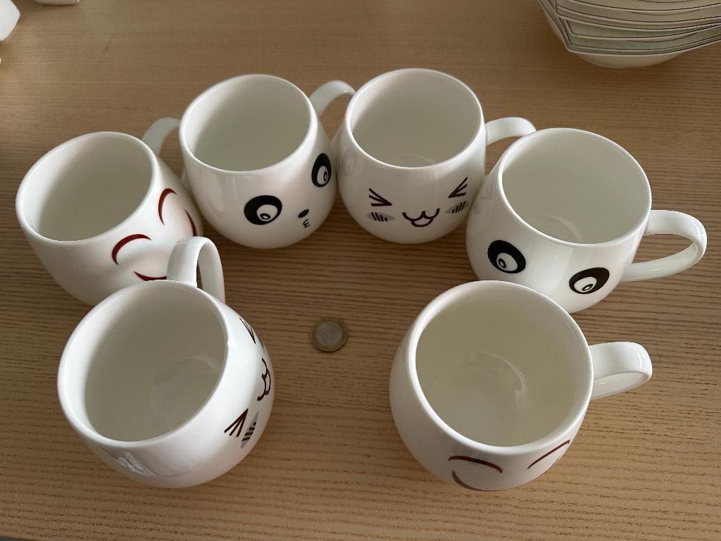 6-delige mokken set (cute design) - goede staat, Ophalen, Gebruikt, Overige stijlen, Kop(pen) en/of Schotel(s)