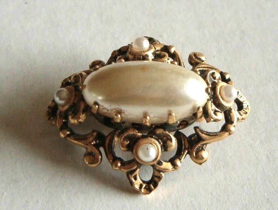Oude broche klein, goudkleurig, parel, Overige materialen, Gebruikt, Verzenden, Minder dan 4 cm