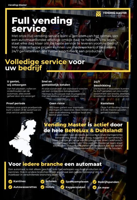 Full Service Vending | Gratis vendingmachine op locatie, Ophalen, Vending Master, Info@vendingmaster.nl, Nieuw
