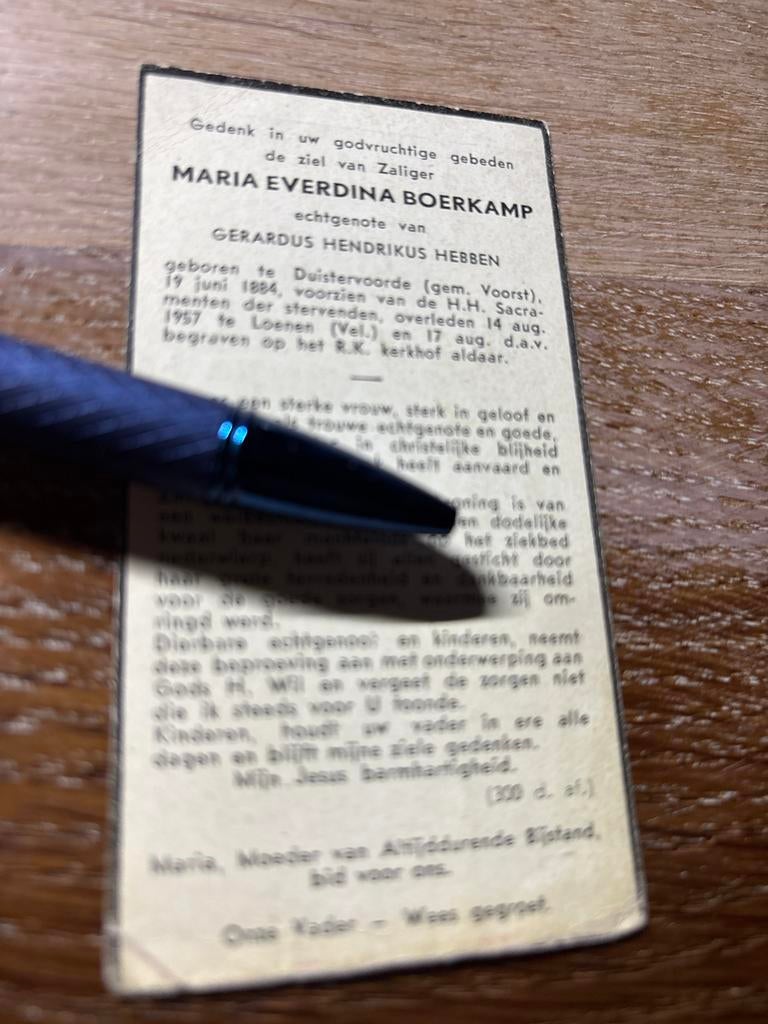 Boerkamp Maria 1884 Duistervoorde 1957 Loenen x Hebben, Ophalen of Verzenden, Bidprentje