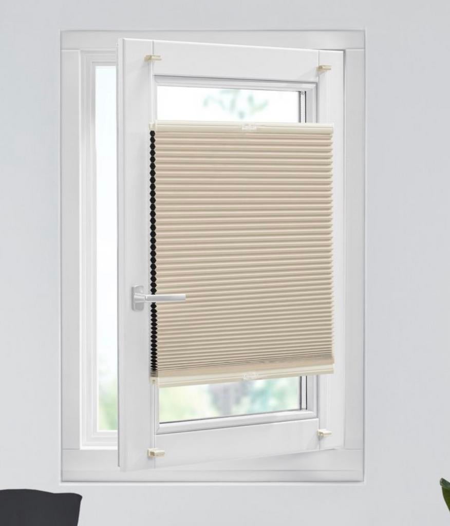 Plisségordijn beige. Draai-kiepraam TH24 Whisper White C4002, Nieuw, 100 tot 150 cm, Beige, 50 tot 100 cm