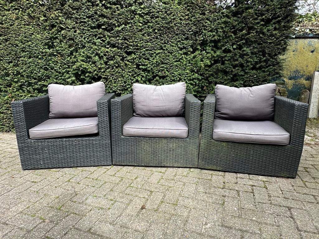 3 comfortabele lounge stoelen - Wicker, Ophalen, Gebruikt, 3 zitplaatsen, Loungeset