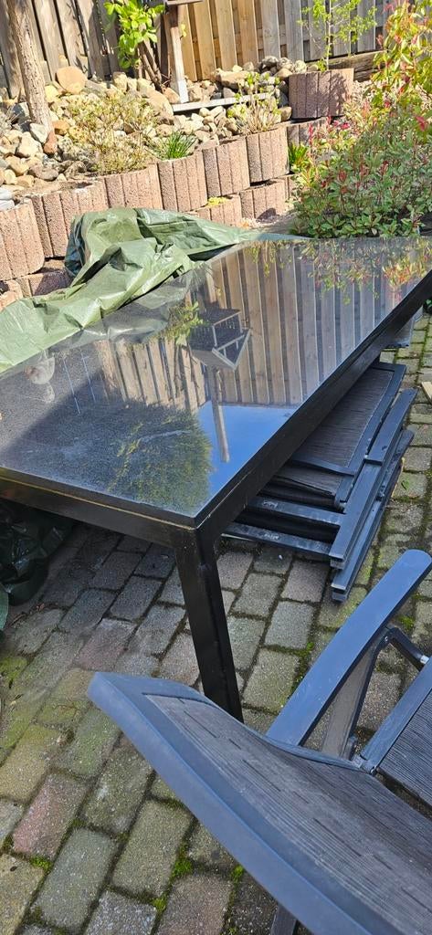 Zware tuintafel staal/ graniet (eventueel 6 tuinstoelen), Tuin en Terras, Tuintafels, Ophalen, Rechthoekig, Overige materialen