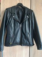 Zwart PU leer bikersjasje met stof inzetstukken mt 46, Ophalen of Verzenden, Zo goed als nieuw, Maat 46/48 (XL) of groter, Zwart