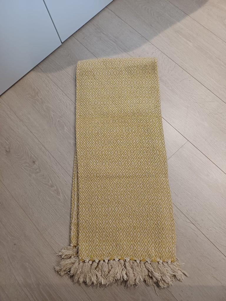Gusta plaid geel wit met franjes decoratief kleed, Ophalen of Verzenden, Zo goed als nieuw
