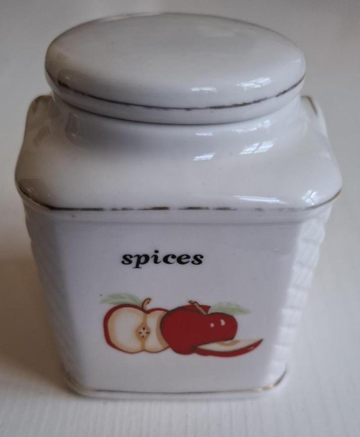 Vintage porseleinen kruiden potje, spices, appel afbeelding, Ophalen of Verzenden