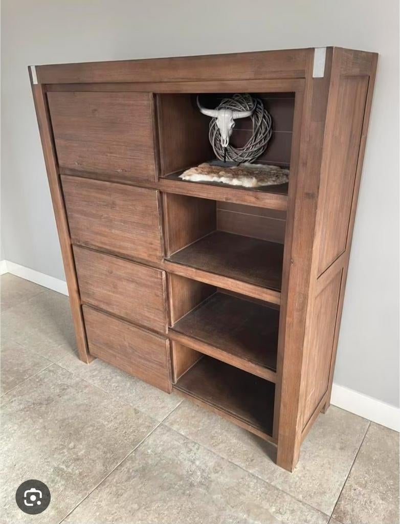 Houten kast met schuifdeuren en open vakken, Huis en Inrichting, Ophalen, Gebruikt