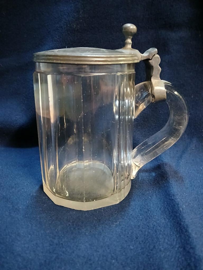 Glas met tinnen deksel, Antiek en Kunst, Ophalen of Verzenden