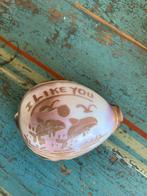 Gesneden Kauri schelp met 'I LIKE YOU' en dolfijnen, Ophalen of Verzenden, Zo goed als nieuw