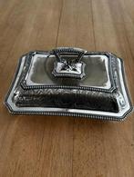 Verzilverde Antieke Dekschaal met afneembaar handvat, Antiek en Kunst, Ophalen of Verzenden, Zilver