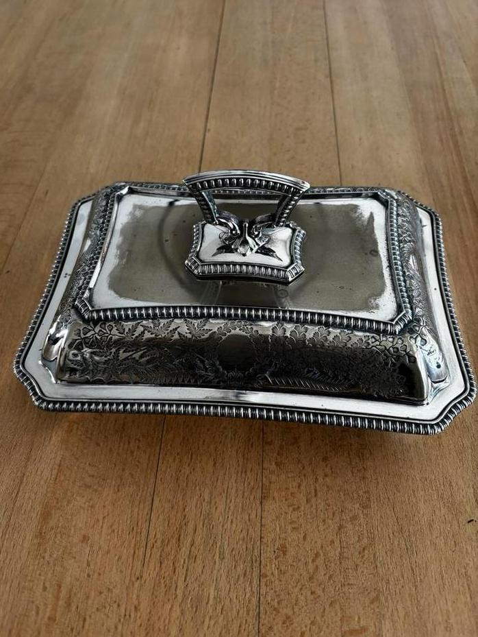 Verzilverde Antieke Dekschaal met afneembaar handvat, Antiek en Kunst, Antiek | Goud en Zilver, Zilver, Ophalen of Verzenden