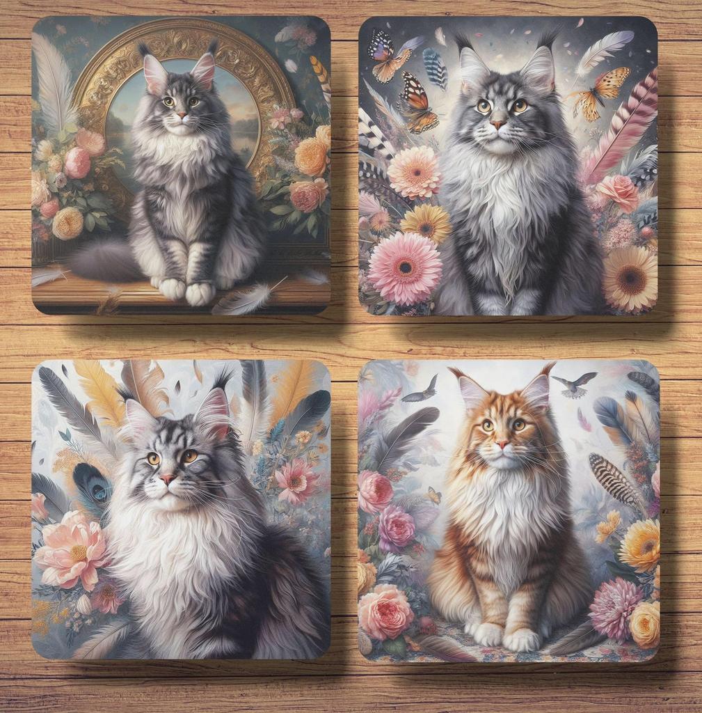 Maine Coon Barok stijl onderzetters met houder, Ophalen of Verzenden, Nieuw, Glas of Kopje
