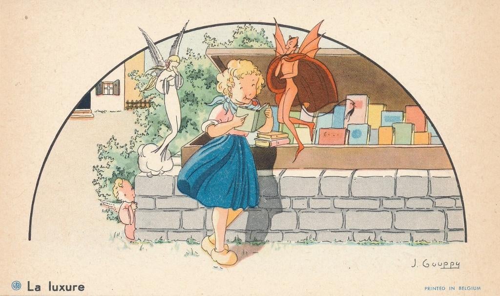 7 Devotieprentjes met de 7 hoofdzonde van J. Gouppy, Ophalen of Verzenden, Zo goed als nieuw, Kaart of Prent, Christendom | Katholiek