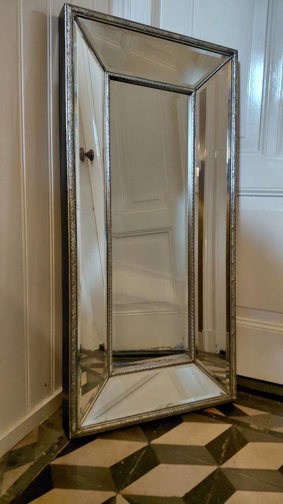 XXL Spiegel Zwart Facet Lijst 118cm zwart houten wandconsole, Ophalen, 100 tot 150 cm, Zo goed als nieuw, Rechthoekig