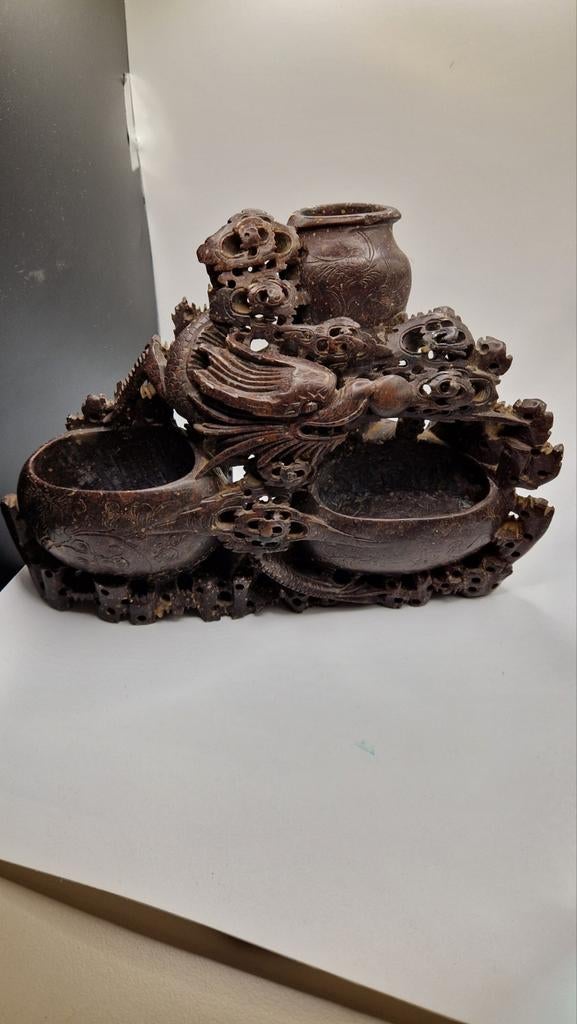 Oosters Chinees beeldje snijwerk decoratie vintage vaas, Ophalen of Verzenden