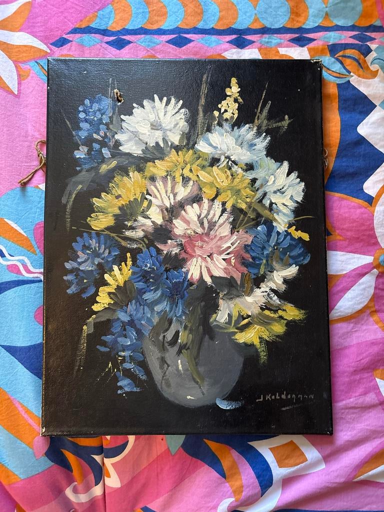 Schilderij bloemenvaas, 25x20 cm, kleine beschadiging, Antiek en Kunst, Kunst | Schilderijen | Klassiek, Ophalen of Verzenden