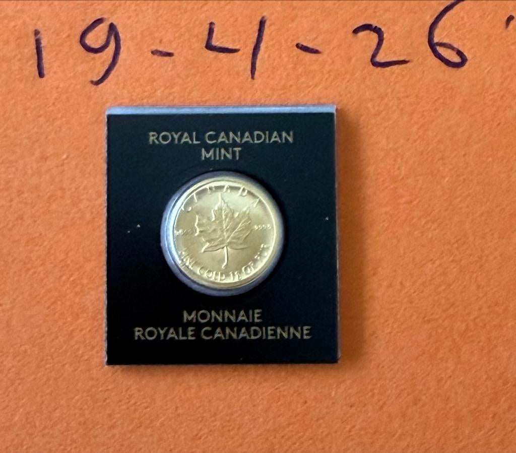 Gouden Maple Leaf 1 gram 2022 met certificaatnummer, Postzegels en Munten, Edelmetalen en Baren, Ophalen of Verzenden, Goud