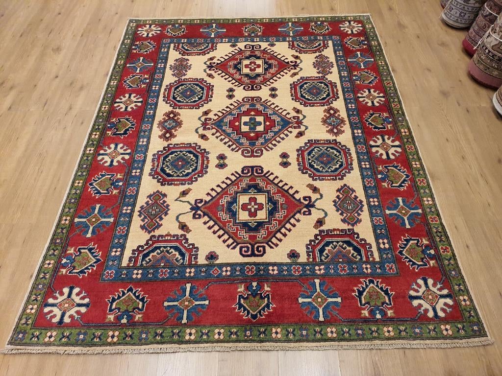 Handgeknoopt oosters tapijt kazak 208x159, Info@SlatsAntiek.nl, Crème, Perzisch, 150 tot 200 cm