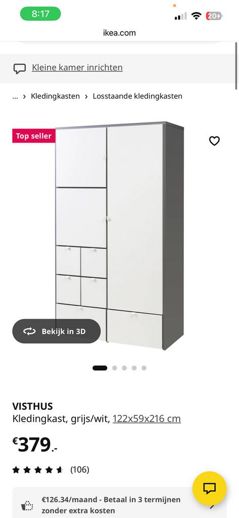 IKEA kledingkast, Huis en Inrichting, Kasten | Kledingkasten, Ophalen, 100 tot 150 cm, 200 cm of meer, Met klep(pen)