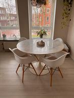 Marmeren eettafel, doorsnee 120 cm. Met 4 stoelen., Ophalen of Verzenden