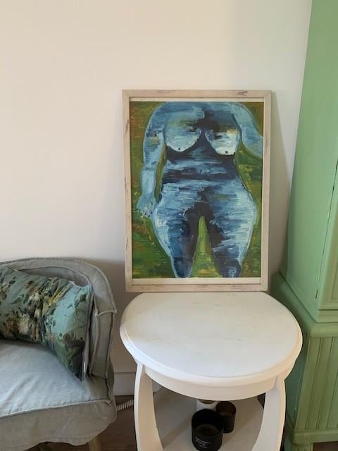 Mooi modern naakt schilderij. Blauwe tinten. Ingelijst, Ophalen