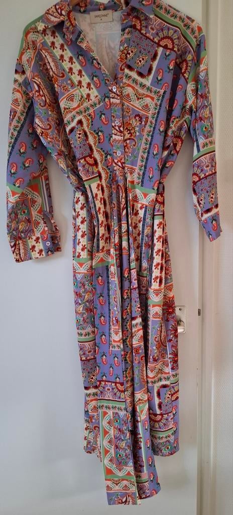 Midi jurk Garconne, lila met motieven, maat M, lange mouw, Maat 38/40 (M), Paars, Ophalen of Verzenden, Zo goed als nieuw