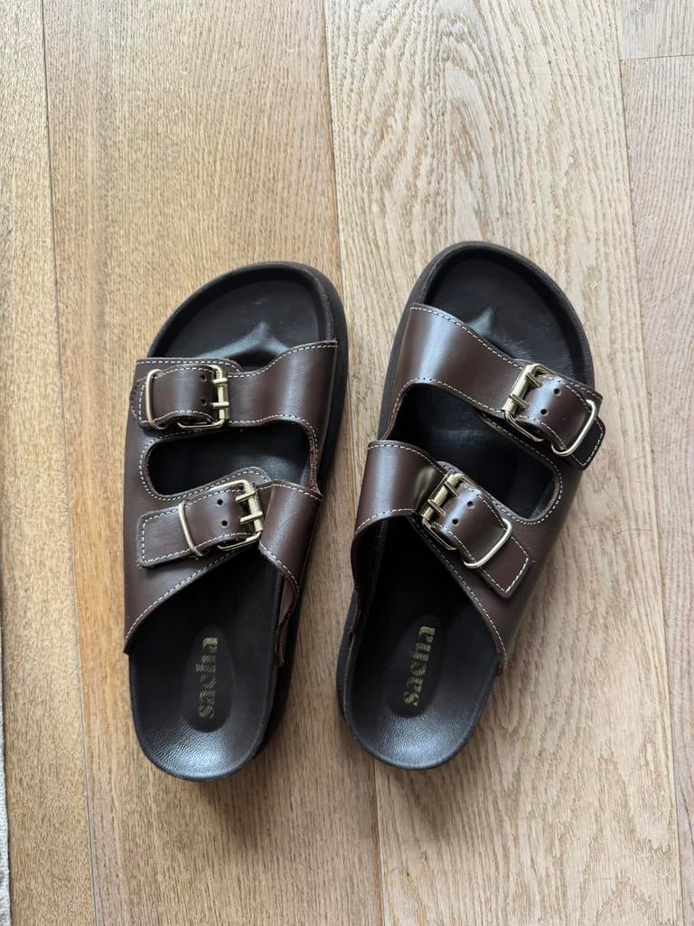 Slippers Leer Sacha, Kleding | Dames, Schoenen, Slippers, Bruin, Ophalen of Verzenden, Zo goed als nieuw