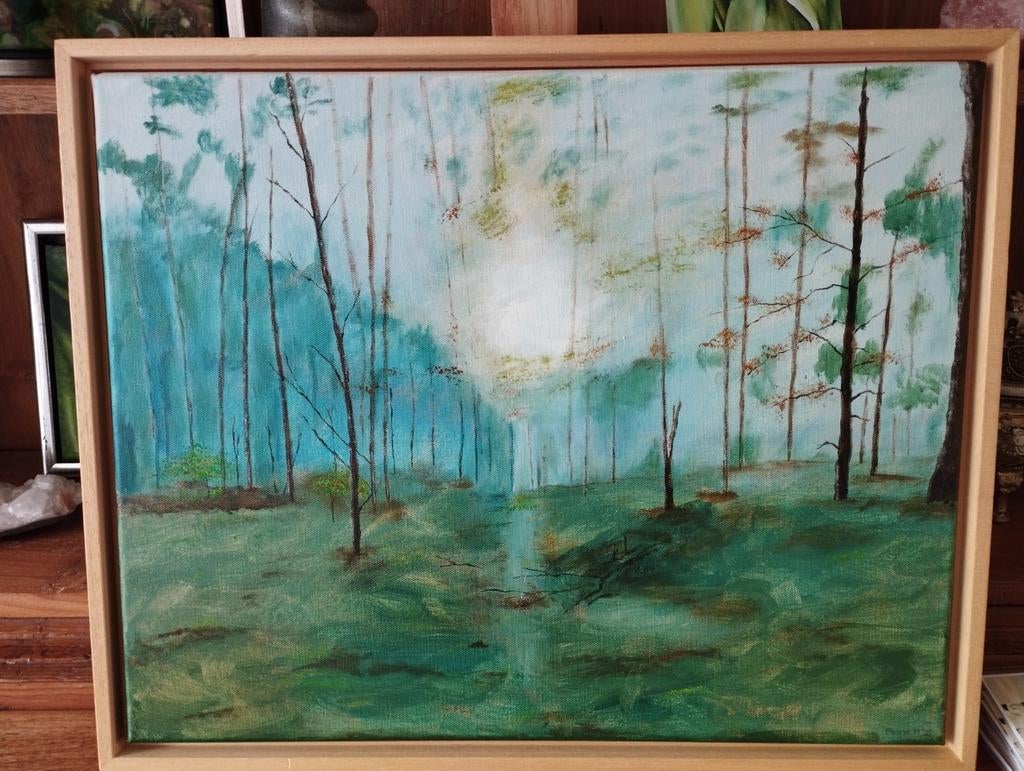 Mooi bos schilderij incl baklijst afm ca 40x50 cm, Ophalen of Verzenden