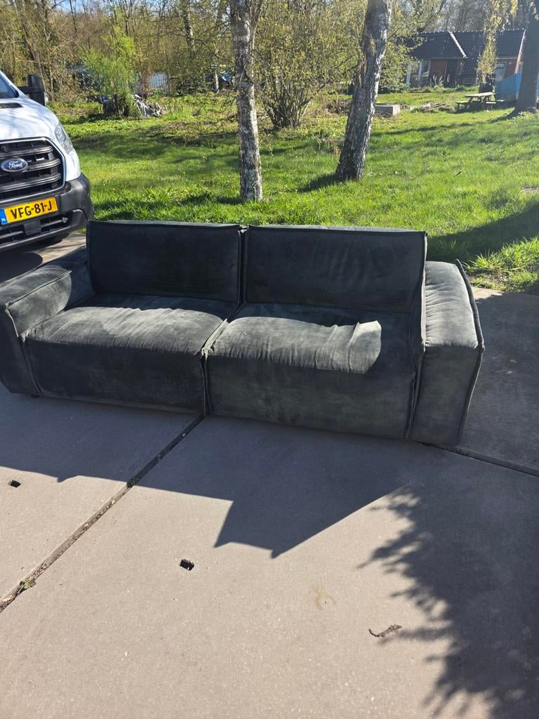 Bank fluweel groen 225cm 2 delig, Ophalen, Gebruikt, Bank