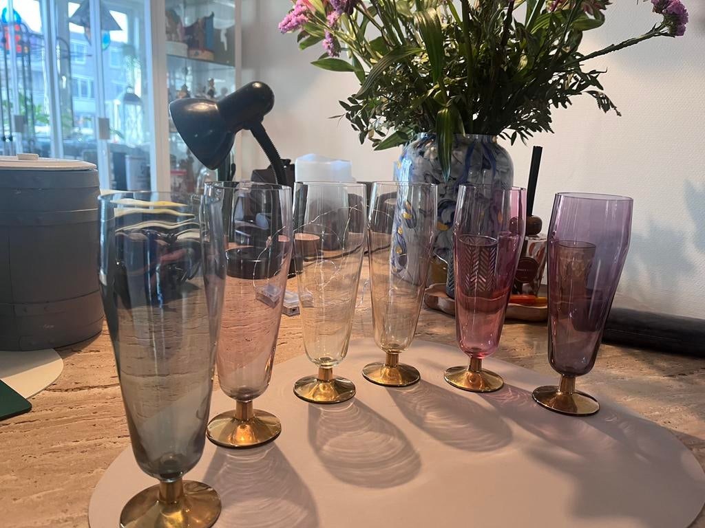 Te koop champagne glazen met gouden voet, Verzamelen, Glas en Borrelglaasjes, Ophalen, Zo goed als nieuw, Overige typen