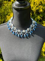 Handgemaakte kralenketting, feestelijke ketting bruiloft, Met kristal, Overige materialen, Blauw, Ophalen of Verzenden