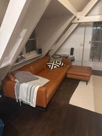 Cognac leren hoekbank met comfortabele zit, Huis en Inrichting, Ophalen, 250 tot 300 cm, Gebruikt, Hoekbank