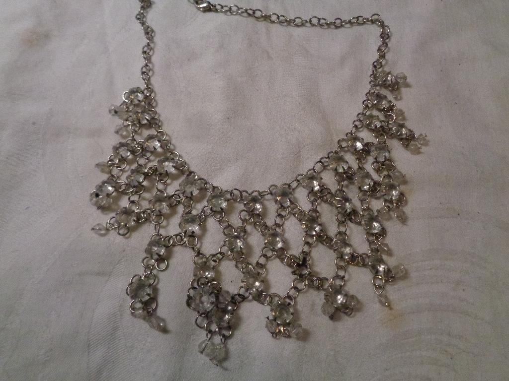 vintage ketting met heldere kralen nr k 5186, Ophalen of Verzenden, Nieuw, Zilver, Overige materialen