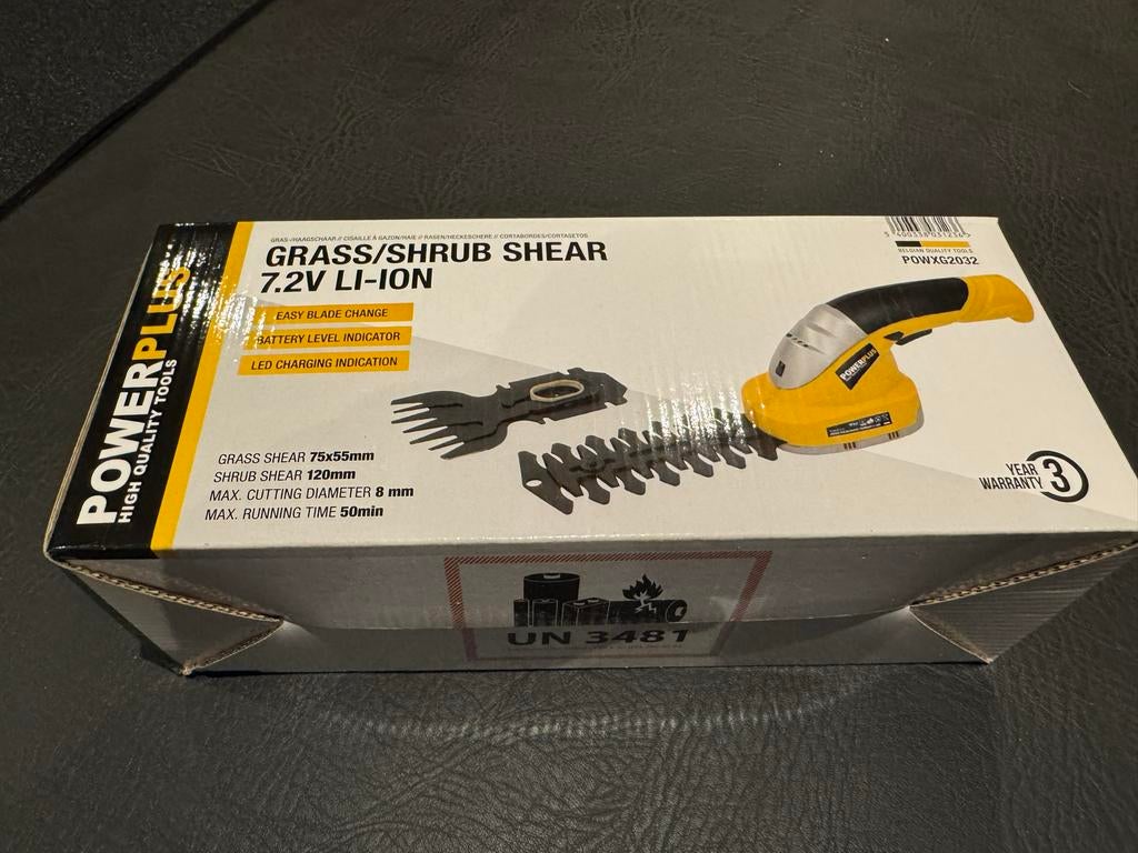 Powerplus Gras- en Struikschaar 7.2V Li-Ion - Z.G.A.N., Tuin en Terras, Ophalen of Verzenden, Zo goed als nieuw, Accu