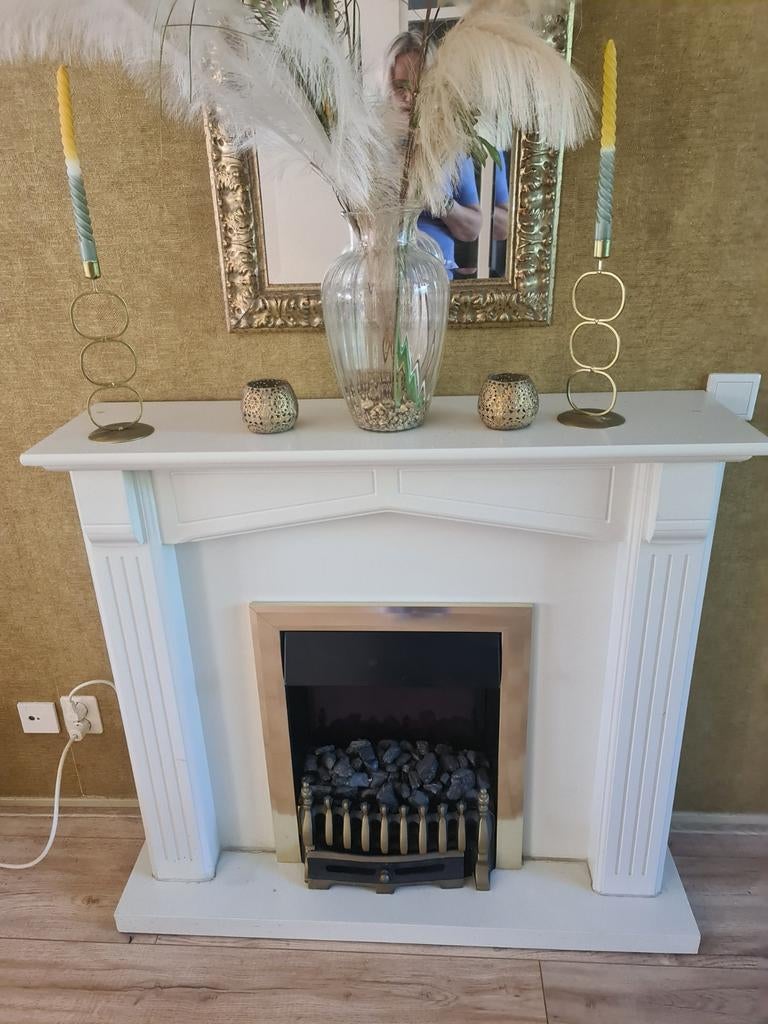 Sfeervolle elektrische haard met messing schouw, Ophalen, Vrijstaande haard, Elektrische haard