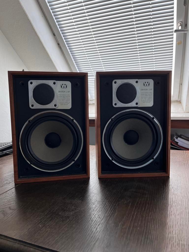 Wharfedale Denton 2 XP Vintage Boekenplank Speakers, Gebruikt, Minder dan 60 watt, Front, Rear of Stereo speakers, Ophalen