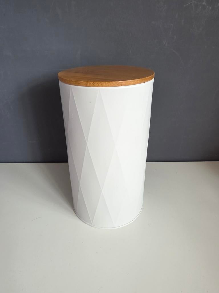 Metalen opbergblik met houten deksel - Wit, Nieuw, Ophalen of Verzenden, Wit, Metaal