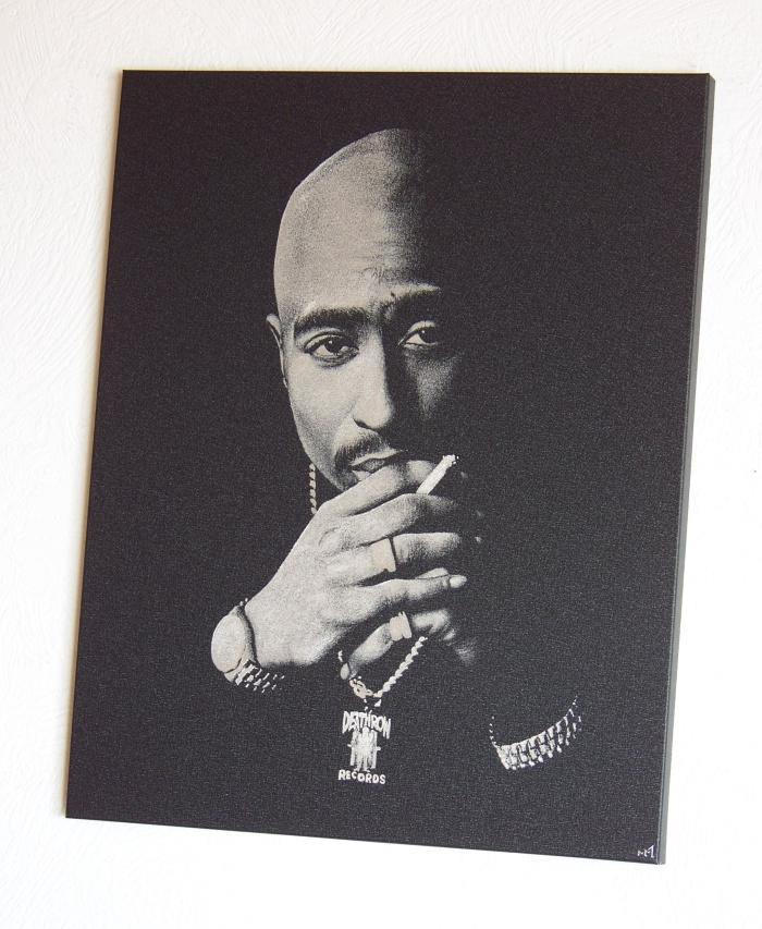 2pac Tupac Origineel schilderij op metalen plaat... Gravure, Ophalen of Verzenden